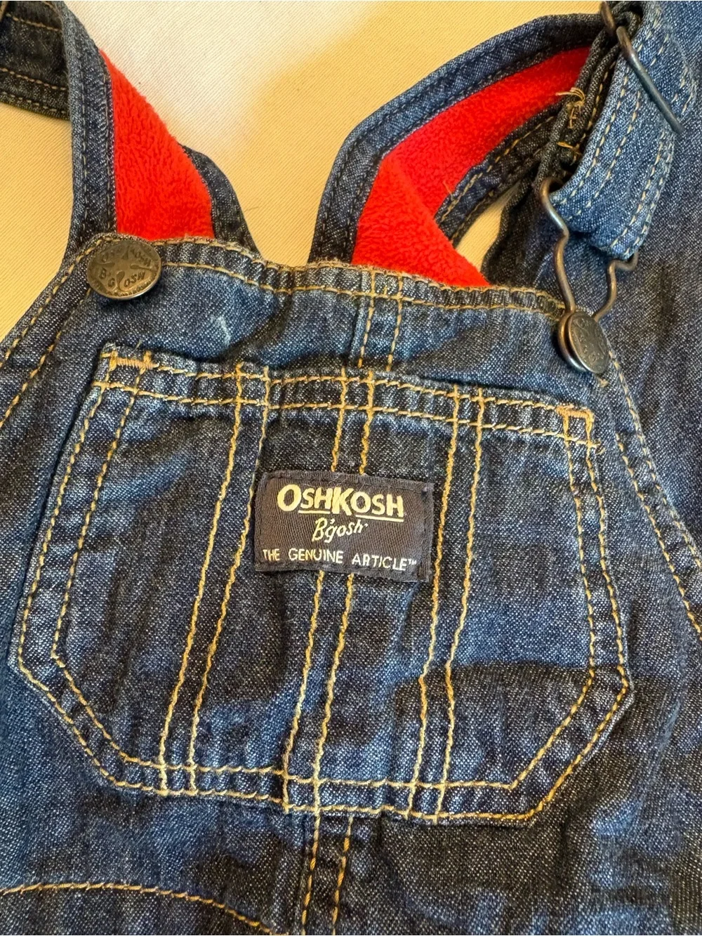 OshKosh Denim Overalls with Red Fleece Lining